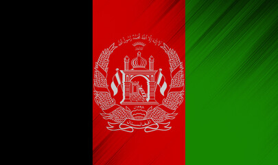 Emblem of Afghanistan against a tricolor national flag background