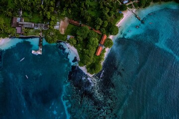 Aerial view of Sao Tome Island coastline and beaches