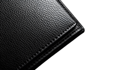 Luxurious black leather texture with detailed stitching, exuding premium quality and sophisticated style isolated on white background