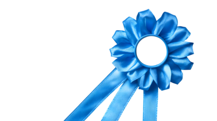 Stunning blue award ribbon symbolizes achievement and victory, perfect for celebrating success isolated on white background