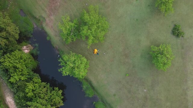 Aerial photography of grassland in Yangshan River, Hubei Province
