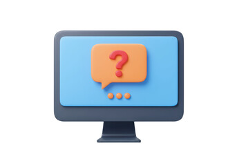 Isolated 3D Render: Computer Monitor with Question Mark Chat Bubble