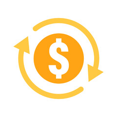 Dollar coin icon with circular arrows representing exchange, transaction, and currency conversion. Perfect for fintech, banking, financial apps, and global business design