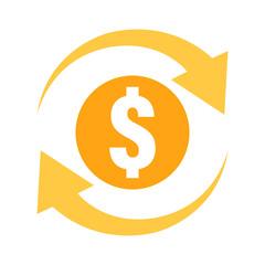 Dollar coin icon with circular arrows representing exchange, transaction, and currency conversion. Perfect for fintech, banking, financial apps, and global business design