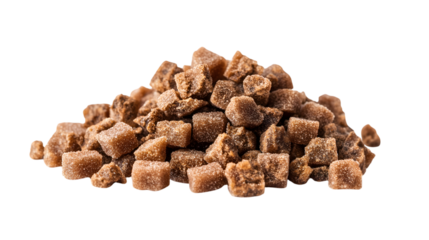 Pile of delicious brown sugar cubes, perfect for baking and sweetening coffee or tea isolated on white background