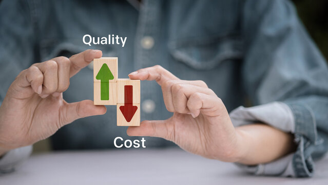 Business strategy concept with quality increase and cost reduction