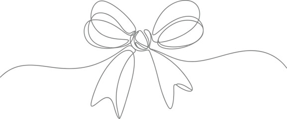 Ribbon Knot Gray Outline on Transparent Background, Single Line Design, Bow