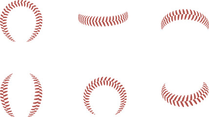 Set of Baseball stitching curves on white. Sports ball seam decoration concept