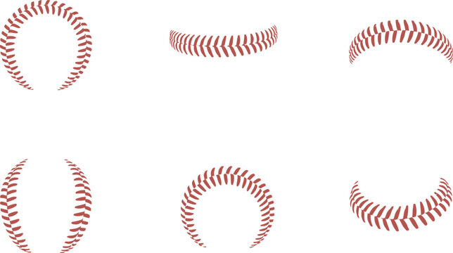 Set of Baseball stitching curves on white. Sports ball seam decoration concept