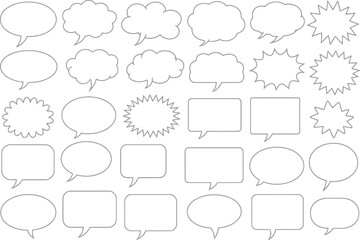 Fototapeta premium Speech Bubbles Collection Outline of Communication Cloud Frames on Transparent Background