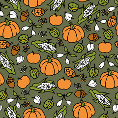 Thanksgiving Nature Elements Fall Season Vector. Perfect for Thanksgiving, fabric, seasonal packaging, etc. A festive and nature-inspired pattern ideal for autumn-themed artwork