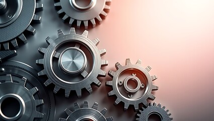 Abstract composition of mechanical gears against a gradient backdrop, symbolizing innovation and technology.