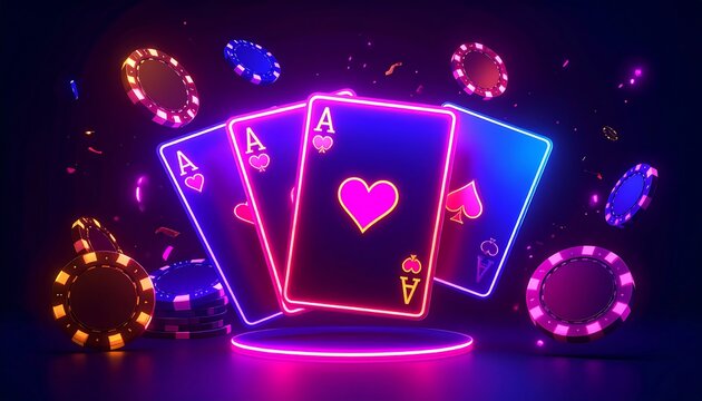 Neon casino cards and chips