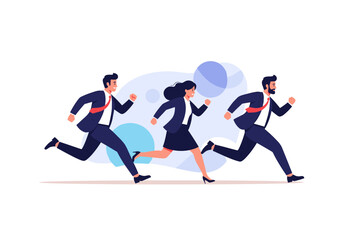 Professionals in business suits actively running forward demonstrating teamwork and progress in corporate environment