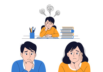 Worried parents observe their child struggling with homework causing family stress and anxiety