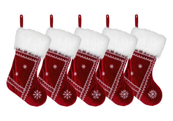 Red Christmas Stockings, Symbol of Holiday Tradition and Anticipation, Cut Out, Clipping Path Isolated on a Transparent PNG Background.
