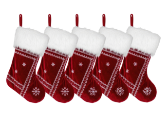 Red Christmas Stockings, Symbol of Holiday Tradition and Anticipation, Cut Out, Clipping Path Isolated on a Transparent PNG Background.