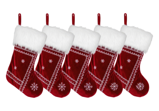 Red Christmas Stockings, Symbol of Holiday Tradition and Anticipation, Cut Out, Clipping Path Isolated on a Transparent PNG Background.