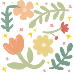 Whimsical flower and leaf pattern in a charming doodle style