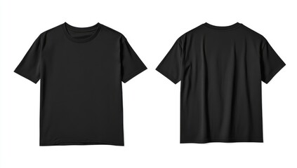 Black blank t-shirt template isolated on a white background, front and back view mockup. Mockup of a black color oversized T-shirt