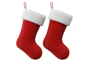 Empty Christmas Stockings Waiting for Santa Claus, Cut Out, Clipping Path Isolated on a Transparent PNG Background