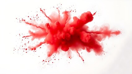 Dramatic red powder explosion against white, captured with dynamic motion blur.