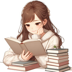 a girl is reading a book vector