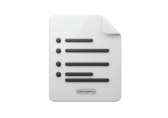 Isolated White Confidential Document File with Text List Icon