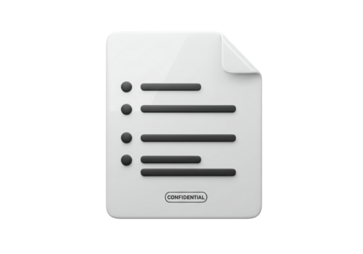 Isolated White Confidential Document File with Text List Icon