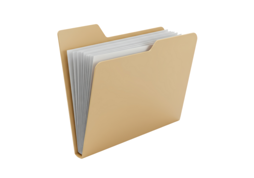 Isolated Beige File Folder with Documents and Papers Inside