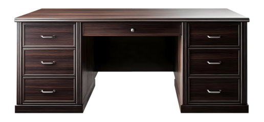 A modern wooden desk with multiple drawers, perfect for any office setup, providing ample storage and a sleek workspace for productivity.