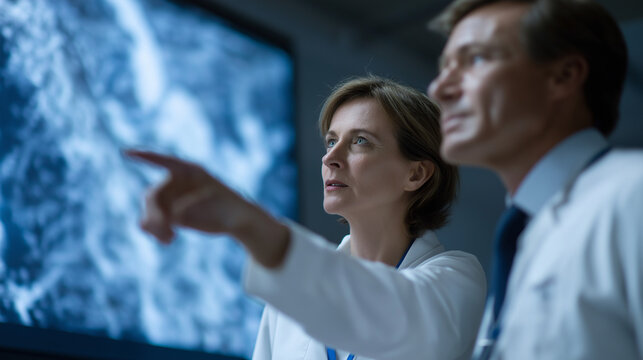 Radiology Team Reviewing Emergency Trauma on Large Projection