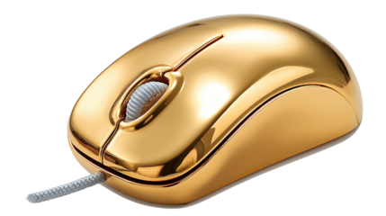 Golden Era of Technology: A glistening gold computer mouse is presented, symbolizing luxury and technological innovation.