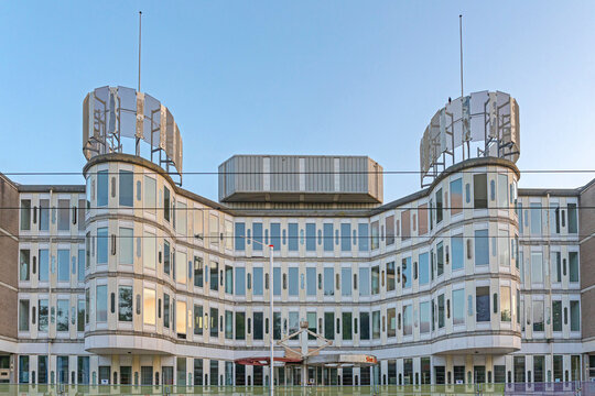 Front View Abandoned Building of Dutch Bank Abn Amro in Amsterdam Netherlands