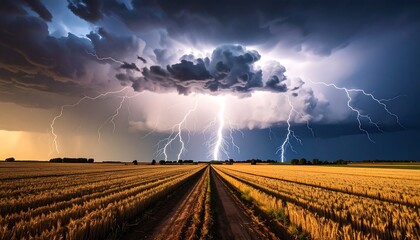Dramatic storm over a golden field