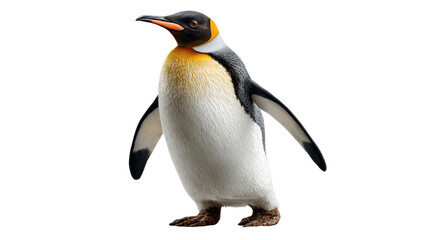 Naklejka premium King Penguin in Solitude: A majestic king penguin stands in serene solitude, its striking black, white, and yellow plumage a testament to nature's artistry.