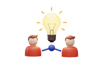 Isolated 3D Render of Two People Sharing an Idea Light Bulb