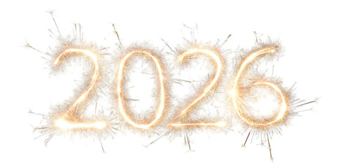 Obraz premium Celebrate the arrival of the new year 2026 with bright sparkler lights and festive decorations, creating a joyful and hopeful atmosphere.