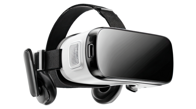 VR Headset: A close-up shot of a modern VR headset, showcasing its sleek design and immersive technology.