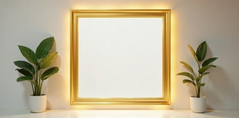 Gleaming gold aluminum window frame mockup, studio shot , frame, gold, elegant