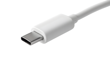 Close-up of a USB-C cable connector. It showcases a modern design for fast data transfer and charging. Ideal for tech enthusiasts and gadget lovers.