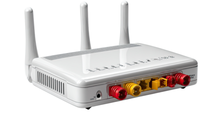 Modern Router on Display: A sleek, modern router stands as a symbol of connectivity, ready to facilitate seamless digital interactions. Displaying the power of a connection.