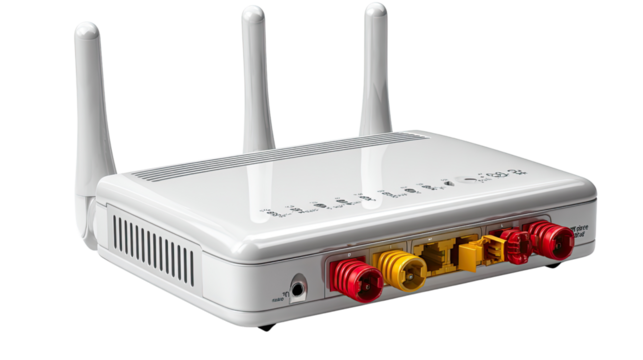 Modern Router on Display: A sleek, modern router stands as a symbol of connectivity, ready to facilitate seamless digital interactions. Displaying the power of a connection.
