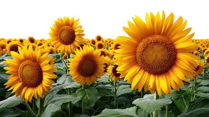 Obraz premium Golden Gaze: A field of vibrant sunflowers basks in the sun, creating a breathtaking vista of natural splendor, representing positivity.