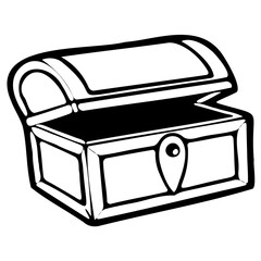 An open, empty wooden treasure chest, symbolizing potential riches and adventure