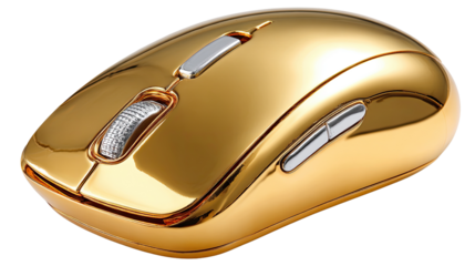 Golden Computer Mouse: A sleek, golden computer mouse exudes luxury and modern design, gleaming under studio lighting.
