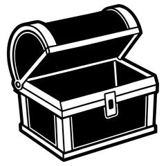 Open empty wooden treasure chest, a classic symbol of wealth and adventure