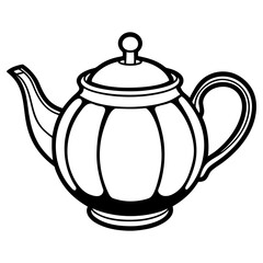 Classic outline drawing of a traditional teapot with a handle, spout, and lid, perfect for tea or hot beverages