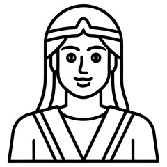 Simple line drawing illustration of a womans head and shoulders with long hair and a smile