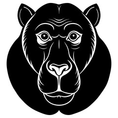 Stylized black and white illustration of a fierce animal head, possibly a bear or lion